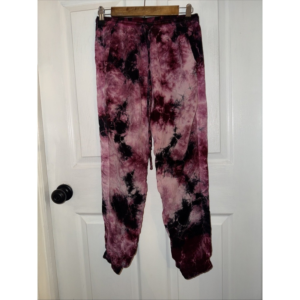 Hard‎ Tail Forever Satin Jogger Pant XS Tie Dye Pink Black Pull On Drawstring